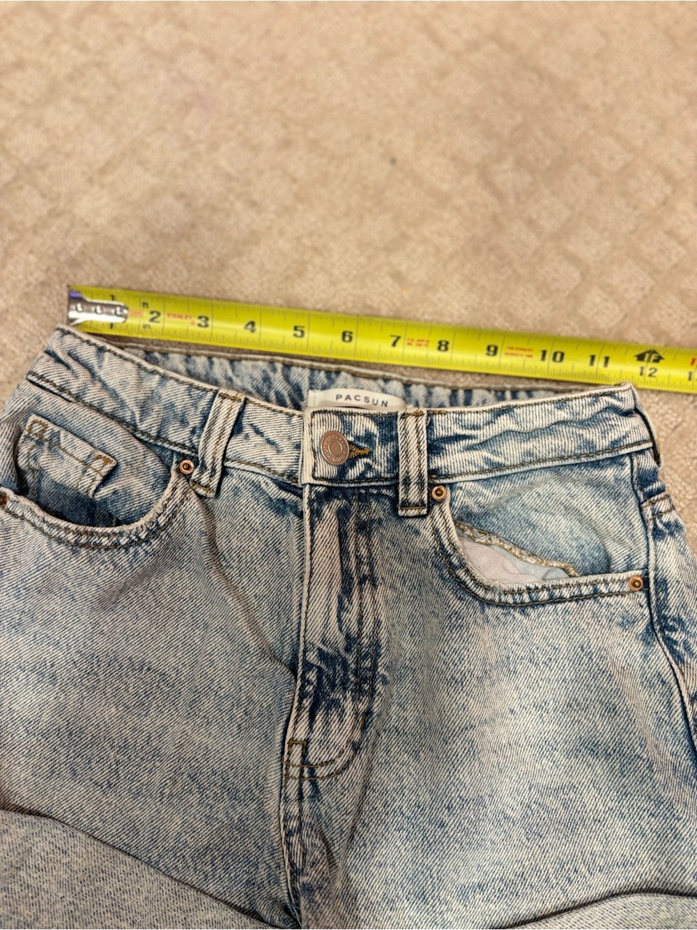 Pacsun Mom Jean Shorts Acid Wash Blue Denim Rolled Cuffed Hem Cotton Women's 24 - Picture 6 of 8